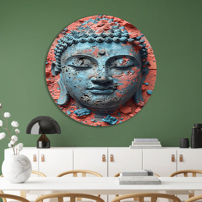 Turquoise Boeddha met Oranjerode Achtergrond aluminium muurcirkel