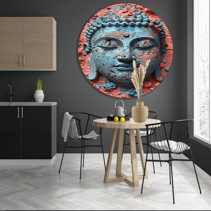 Turquoise Boeddha met Oranjerode Achtergrond aluminium muurcirkel