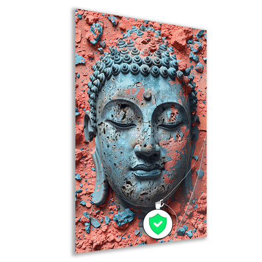 Turquoise Boeddha met Oranjerode Achtergrond poster