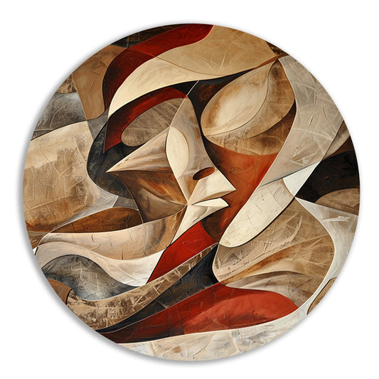 Dynamisch abstract portret met kleurrijke vormen aluminium muurcirkel