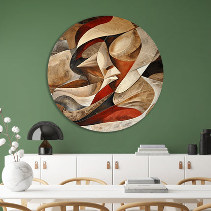 Dynamisch abstract portret met kleurrijke vormen aluminium muurcirkel