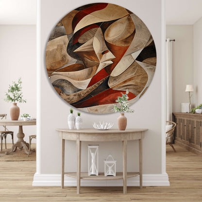 Dynamisch abstract portret met kleurrijke vormen aluminium muurcirkel
