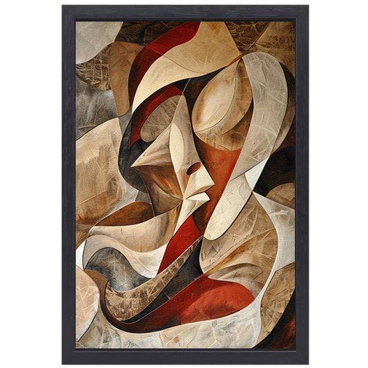 Dynamisch abstract portret met kleurrijke vormen canvas met baklijst