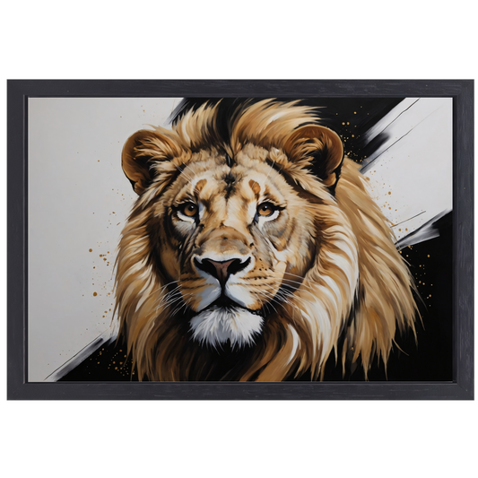 Hyperrealistisch Portret van een Majestueuze Leeuw canvas met baklijst