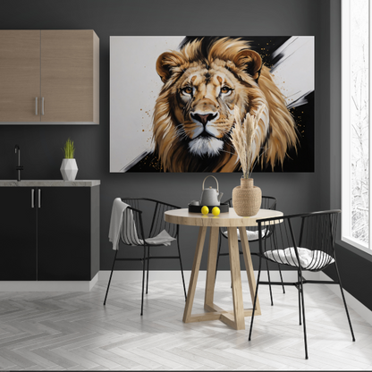 Hyperrealistisch Portret van een Majestueuze Leeuw canvas met baklijst