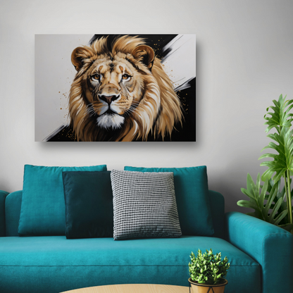 Hyperrealistisch Portret van een Majestueuze Leeuw canvas met baklijst