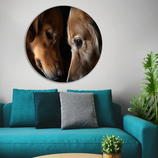 Twee honden in een intieme setting aluminium muurcirkel
