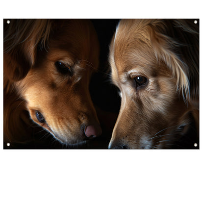 Twee honden in een intieme setting tuinposter