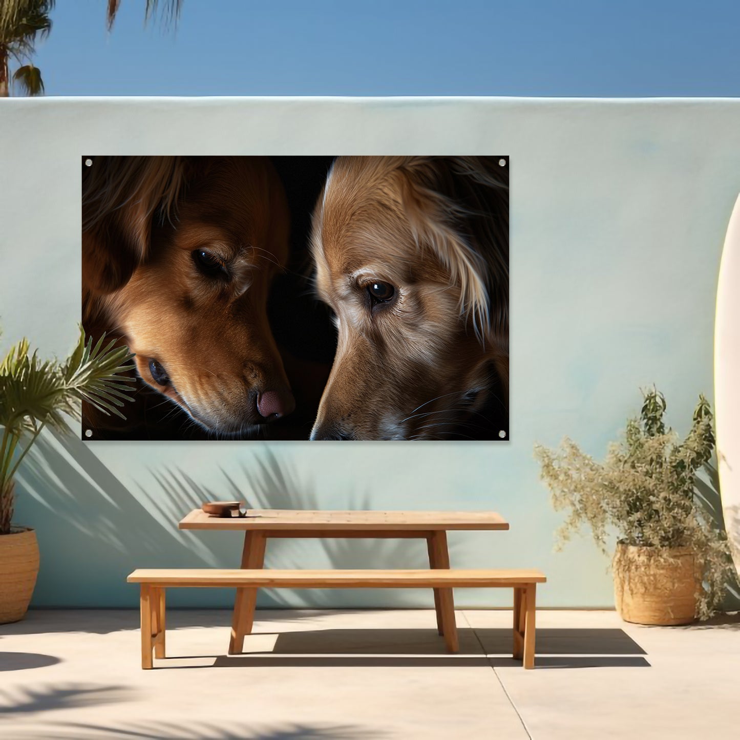 Twee honden in een intieme setting tuinposter