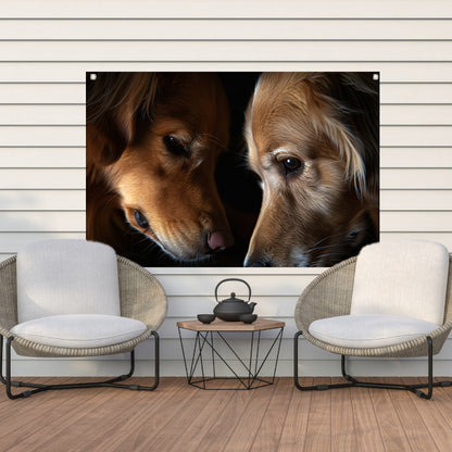 Twee honden in een intieme setting tuinposter
