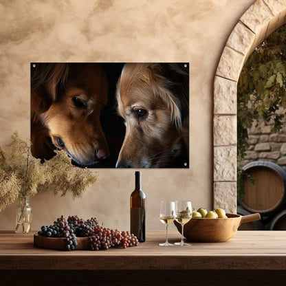 Twee honden in een intieme setting tuinposter