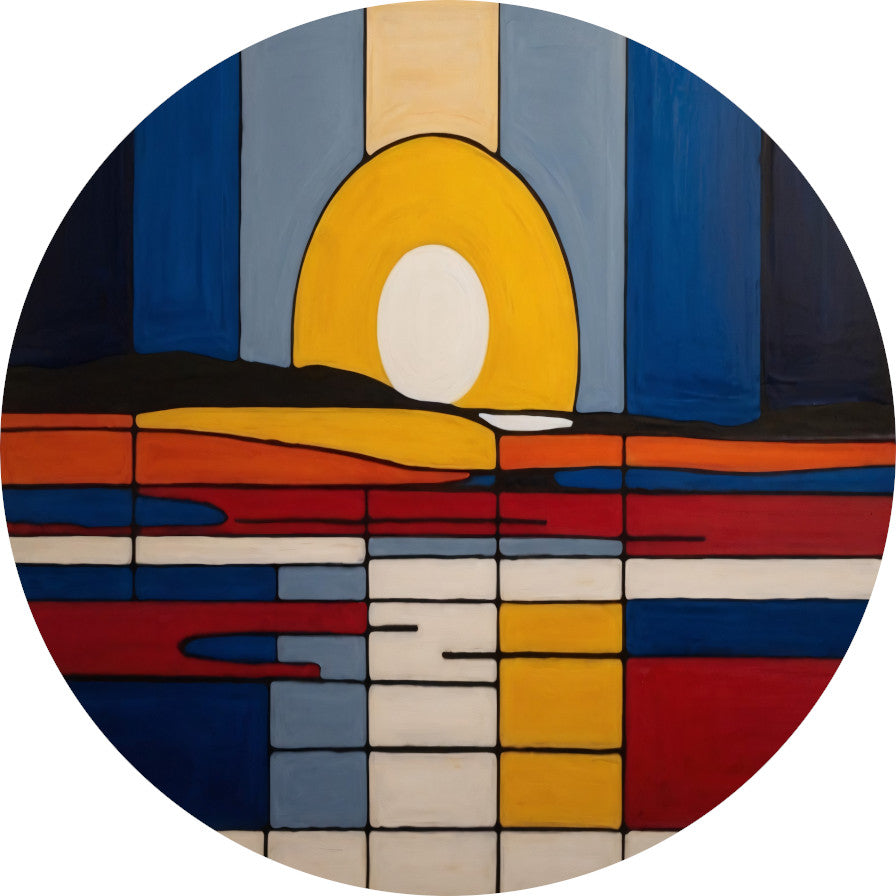 Abstracte Zonsondergang in Mondriaan Stijl forex muurcirkel
