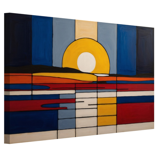 Abstracte Zonsondergang in Mondriaan Stijl canvas