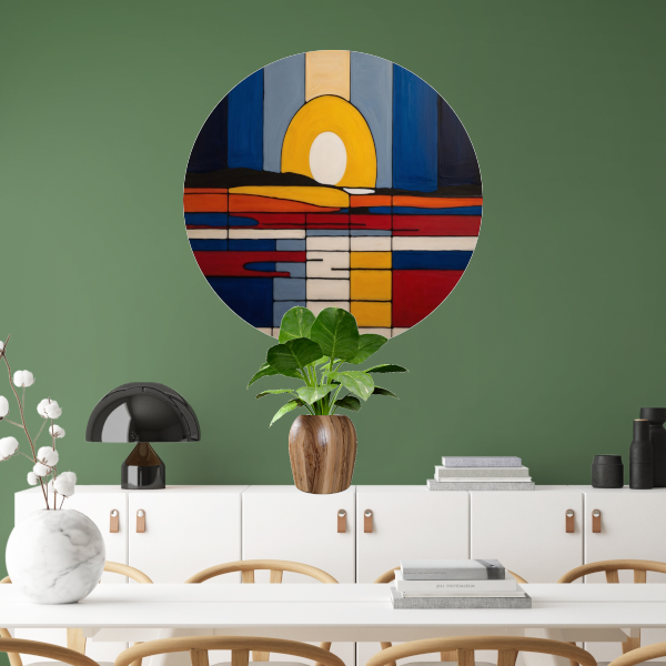 Abstracte Zonsondergang in Mondriaan Stijl aluminium muurcirkel