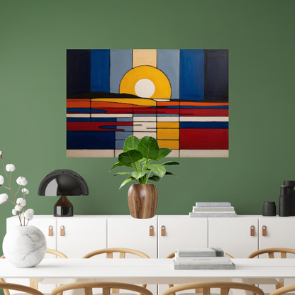 Abstracte Zonsondergang in Mondriaan Stijl poster