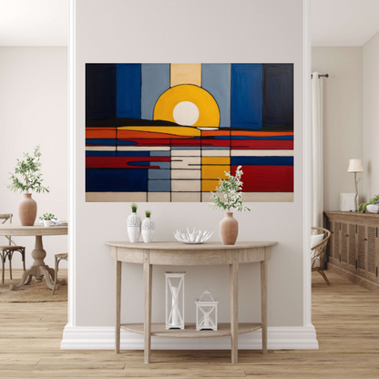 Abstracte Zonsondergang in Mondriaan Stijl poster