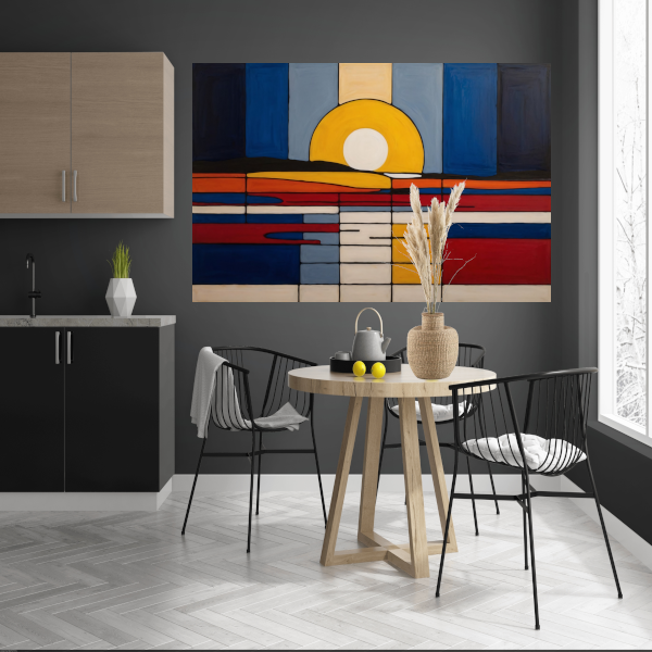 Abstracte Zonsondergang in Mondriaan Stijl poster