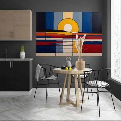 Abstracte Zonsondergang in Mondriaan Stijl poster