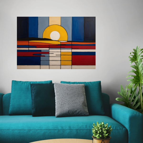 Abstracte Zonsondergang in Mondriaan Stijl poster