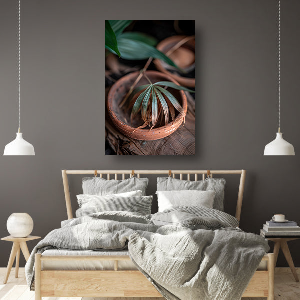 Blad in Aardewerken Pot canvas