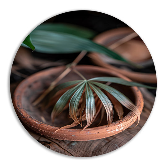 Blad in Aardewerken Pot aluminium muurcirkel