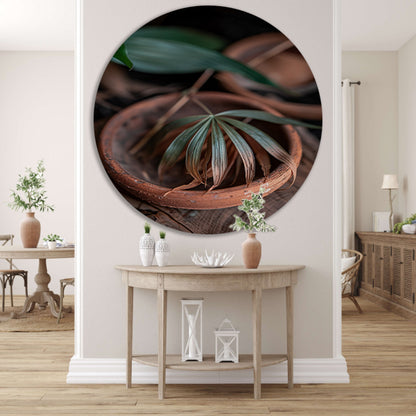 Blad in Aardewerken Pot aluminium muurcirkel