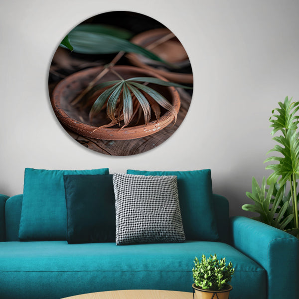 Blad in Aardewerken Pot aluminium muurcirkel