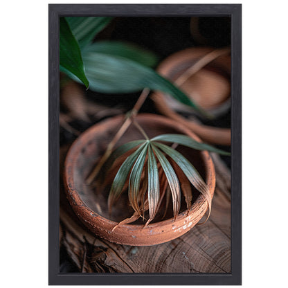 Blad in Aardewerken Pot canvas met baklijst