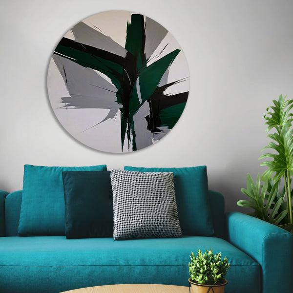 Dynamische Abstractie in Zwart-Wit Tinten aluminium muurcirkel