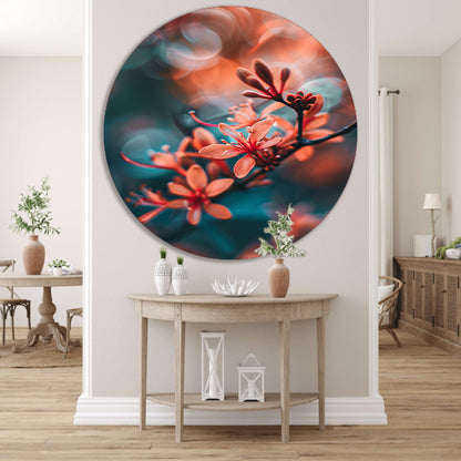 Oranje bloemen met bokeh aluminium muurcirkel