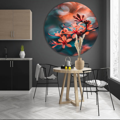 Oranje bloemen met bokeh aluminium muurcirkel