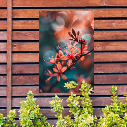Oranje bloemen met bokeh tuinposter