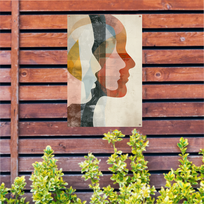 Abstracte Overlapping van Gezichten in Kleur tuinposter