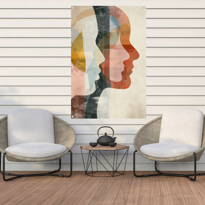 Abstracte Overlapping van Gezichten in Kleur tuinposter