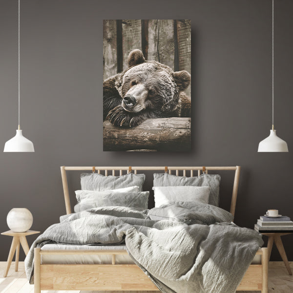 Monochrome foto van slapende beer canvas