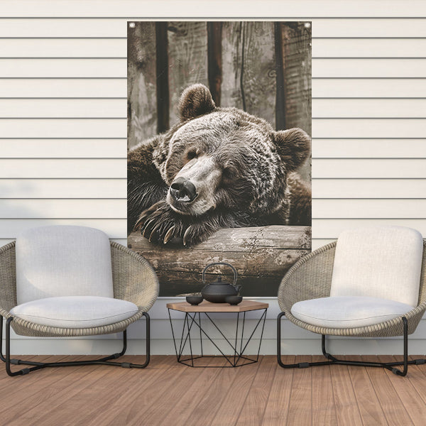 Monochrome foto van slapende beer tuinposter