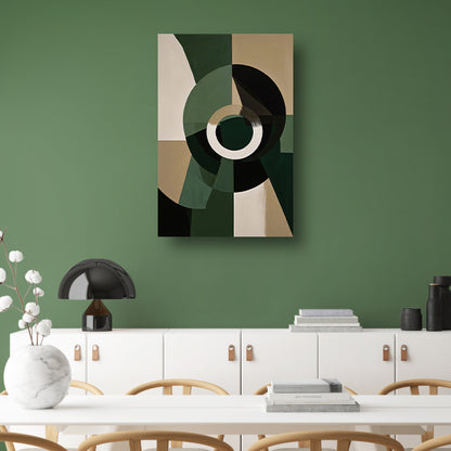 Abstracte Groen-Zwarte Vormen op Beige Achtergrond canvas