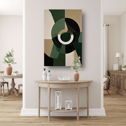 Abstracte Groen-Zwarte Vormen op Beige Achtergrond canvas