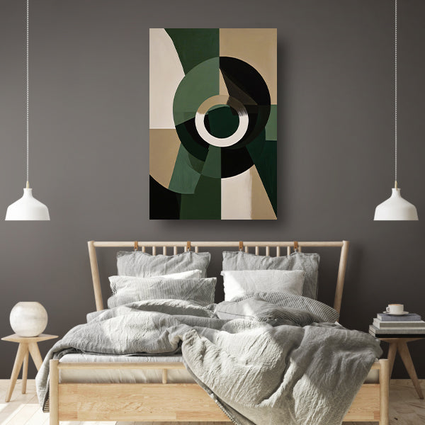 Abstracte Groen-Zwarte Vormen op Beige Achtergrond canvas