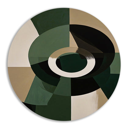 Abstracte Groen-Zwarte Vormen op Beige Achtergrond aluminium muurcirkel