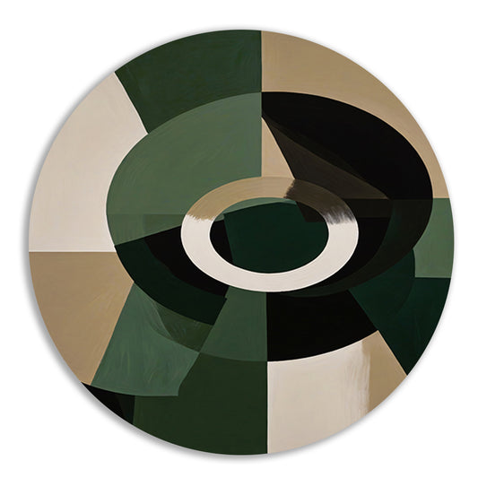 Abstracte Groen-Zwarte Vormen op Beige Achtergrond aluminium muurcirkel