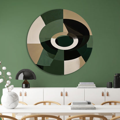 Abstracte Groen-Zwarte Vormen op Beige Achtergrond aluminium muurcirkel