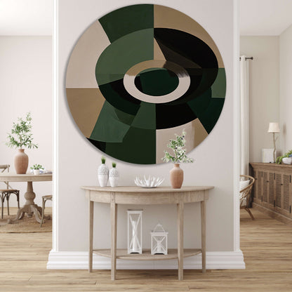 Abstracte Groen-Zwarte Vormen op Beige Achtergrond aluminium muurcirkel