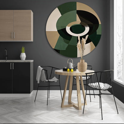 Abstracte Groen-Zwarte Vormen op Beige Achtergrond aluminium muurcirkel