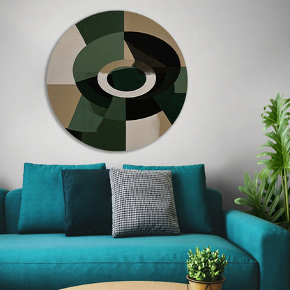 Abstracte Groen-Zwarte Vormen op Beige Achtergrond aluminium muurcirkel