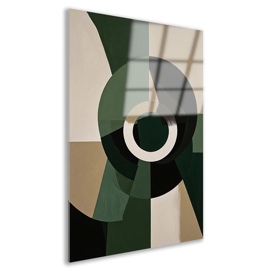 Abstracte Groen-Zwarte Vormen op Beige Achtergrond acrylglas