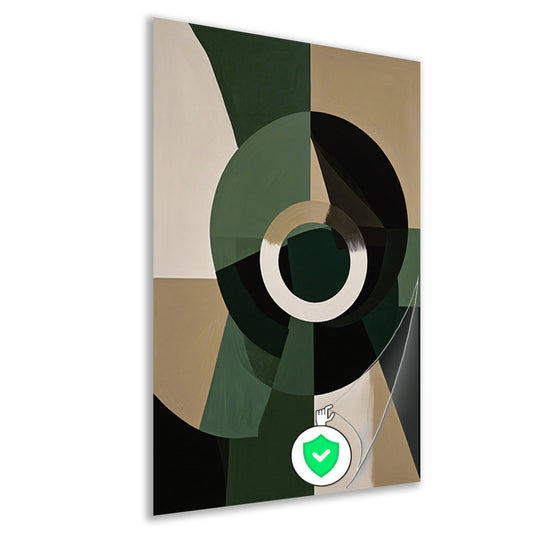 Abstracte Groen-Zwarte Vormen op Beige Achtergrond poster