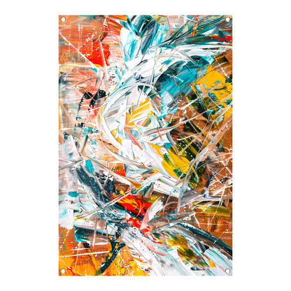 Dynamisch abstract schilderij met kleurrijke lijnen tuinposter