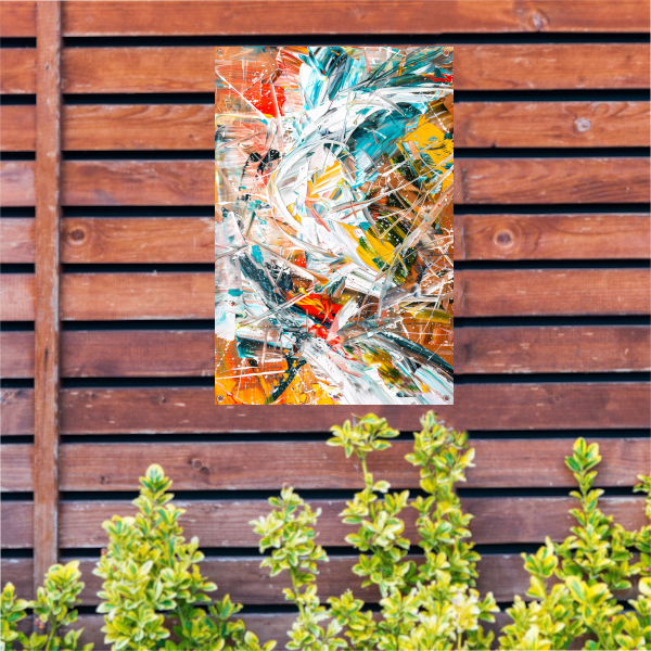 Dynamisch abstract schilderij met kleurrijke lijnen tuinposter
