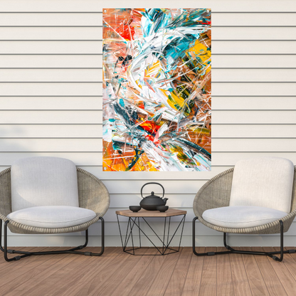 Dynamisch abstract schilderij met kleurrijke lijnen tuinposter